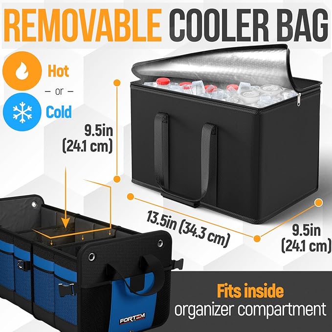 FORTEM Trunk Organizer with Cooler For SUV Car Organizer and Storage, Collapsible Multi-Compartment, Perfect Christmas Gifts Fo