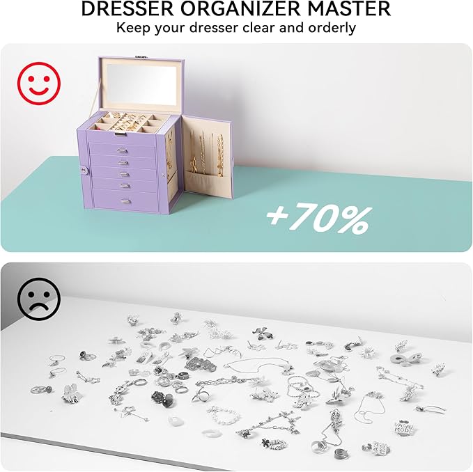 Frebeauty Large Jewelry Box,6-Tier PU Leather Jewelry Organizer,Multi-functional Storage Case with Mirror,Accessories Holder 
