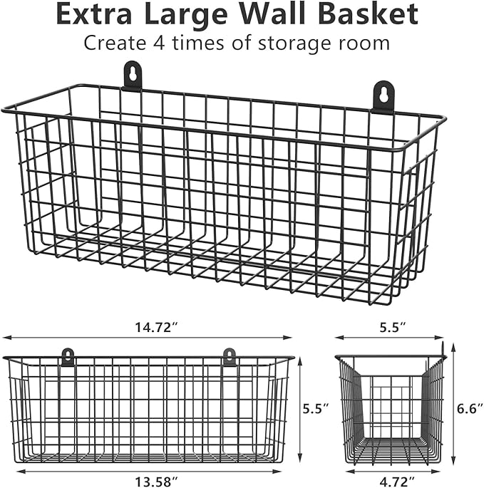 MaraFansie Extra Large Hanging Wall Basket 4-Pack Wall Mounted Wire Basket Cabinet Storage Bin Organizer Wall Shelves Farmhou