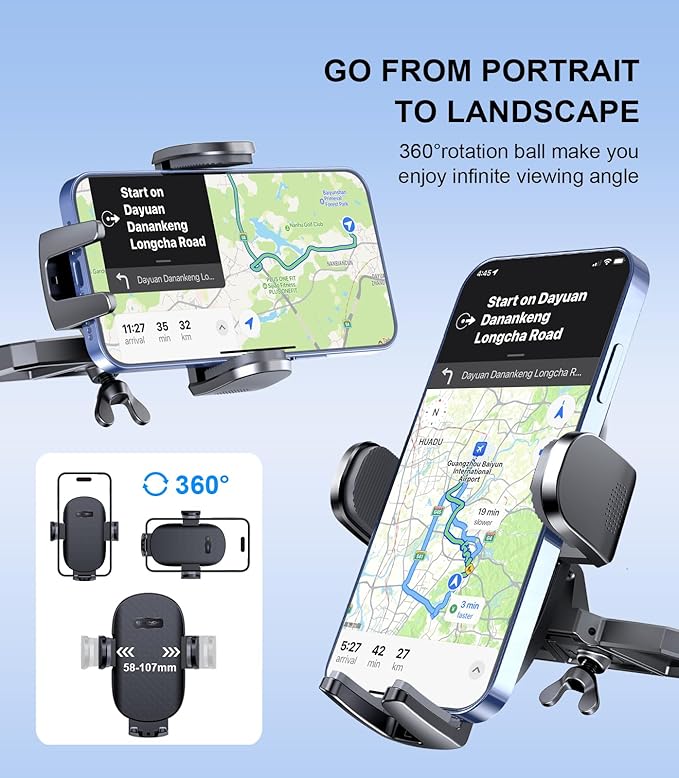Car Phone Holder, Universal CD Slot Phone Mount, Hands Free Automobile Cell Phone Stand, 360° Adjustable Phone Mount for Car Compatible with iPhone & Android Cell Phones (Black)