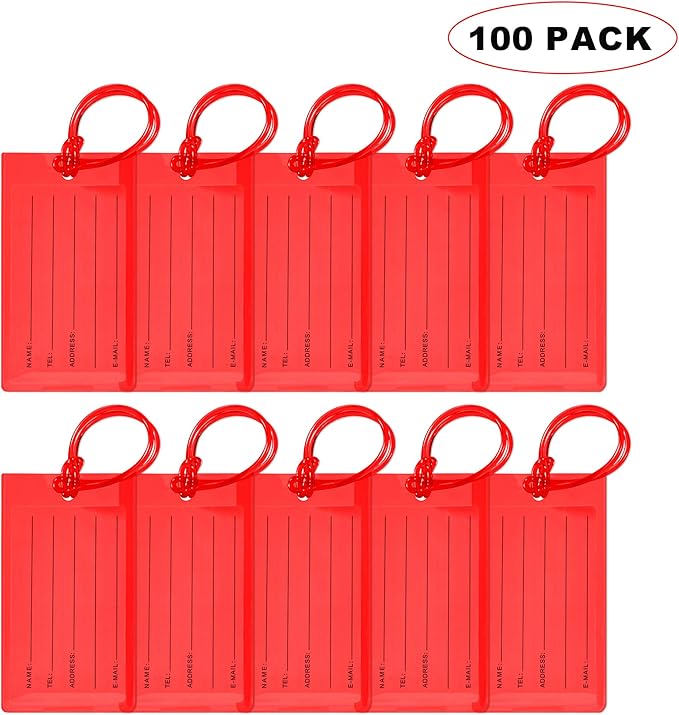 100 Pack Luggage Tags for Suitcases, Airplane Travel Essentials for Flying, International Travel Must Haves, and Luggage Acce