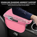 NBTEPEM Bling Pink Car Center Console Cover, Leather Car Arm Rest Cover with 2 Storage Bags, Universal Auto Armrest Protector Storage Box, Pink Bling Accessories Interior for Most Vehicles