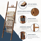 6-Tier Blanket Ladder Wooden, 5.7FT(66.5'') Blanket Quilt Towel Holder Rack Decorative Ladder, Easy Assembly, Rustic Farmhous