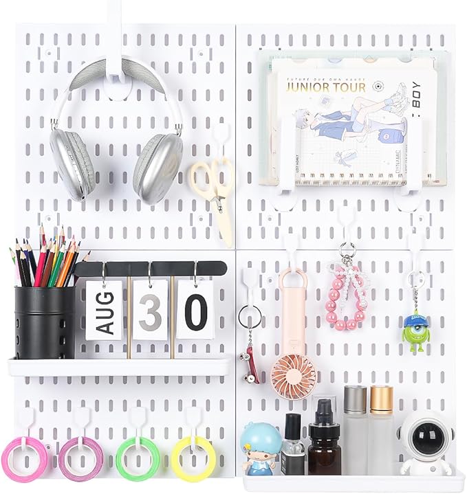 Pegboard Wall Organizer Kit – Heavy Duty 20lbs Load Bearing, Easy Installation, 4 Peg Board Panels 14 Accessories – Multi-Sur