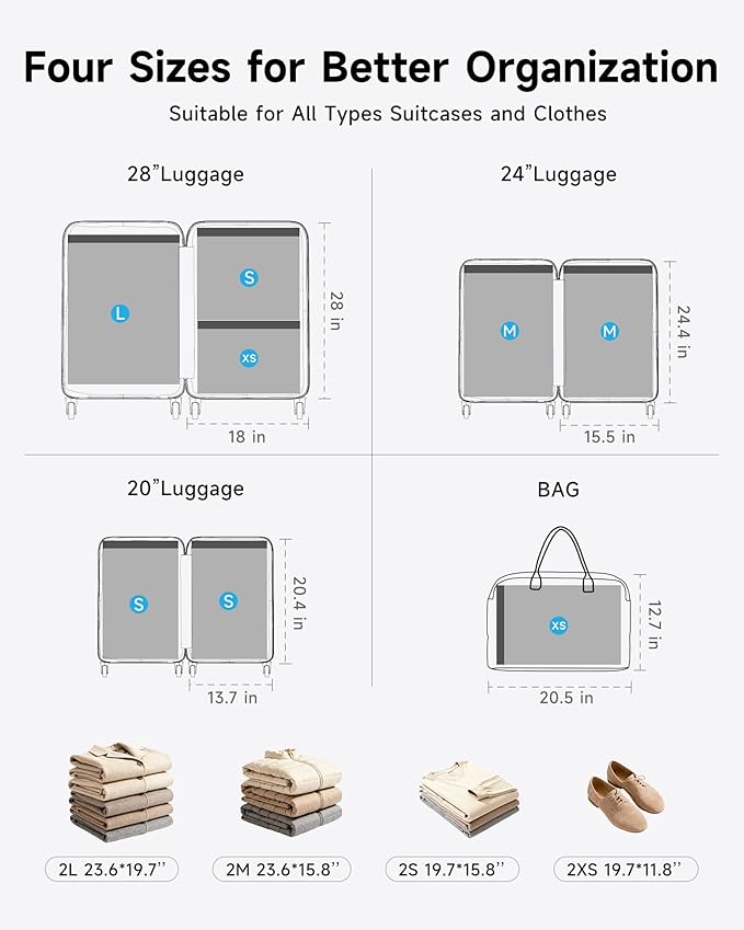 Travel Vacuum Bags with 2026 Lastest Wireless Pump, 8 Pack-4 Sizes Space Saver Vacuum Storage Bags for Luggage and Suitcase, 