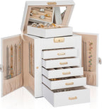 AKOZLIN 6-Tier Jewelry Box Lockable Leather Jewelry Storage Case with 5 Drawers for Women Girls Ring Necklace Earring Bracele