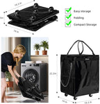 (Large, Black) Reusable Grocery Bag on 5 Wheels, Foldable Rolling Tote Carries Up to 76lb Shopping Trolley, Rolling Bag with 3 Handles, Zipper Clouser Rolling Tote Bag with Wheels for Laundry