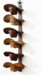 Cowboy Hat Rack for Wall – 3-Piece Western Hat Holder, Rustic Wooden & Metal Wall Mounted Cowboy Hat Organizer, Holds up to 6