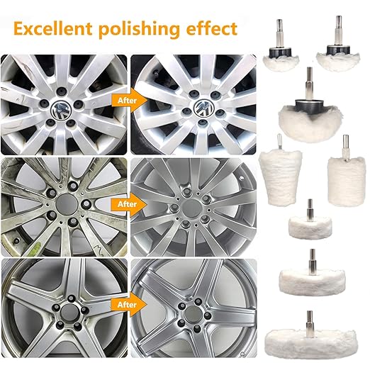 8 pcs Buffing Wheel for Drill,Buffing Pad Polishing Wheel Kits,Wheel Shaped Polishing Tool for Metal Aluminum,Stainless Steel,Chrome,Jewelry,Wood,Plastic,Ceramic,Glass,etc