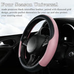 Black & Pink Car Steering Wheel Cover, Microfiber, Leather Patchwork, Universal 14.5-15 Inch Leather Anti-Slip Breathable Aut