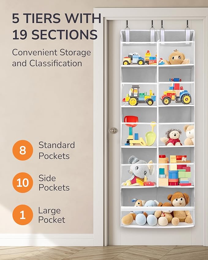 ULG Over the Door Organizer, 5-Tier Extra Large Hanging Storage with 10 Mesh Pockets, 100 lbs Capacity, Heavy Duty Door Organ