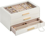 Lolalet Jewelry Box Organizer, 3-Layer Jewelry Organizers and Storage Case with Glass Lid, Ring Earring Bracelet Necklace Hol