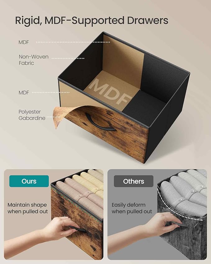 SONGMICS Dresser for Bedroom, Chest of Drawers, Steel, MDF, 5 Non-Woven Fabric Drawers, Storage Organizer Unit, Closet, Entry