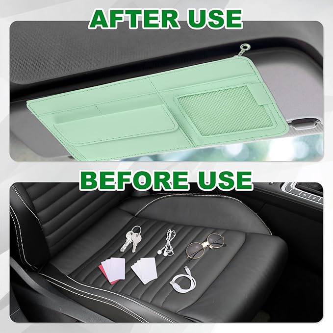 PATIKIL 1 Pcs Car Sun Visor Organizer, 12.8 x 6.5 Inch PU Leather Vehicle Storage Pouch Holder for Sunglasses Card Pen Driver License Car Accessories, Blue