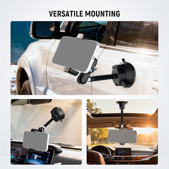 NEEWER Phone Holder for Your Car, 360° Rotating Vacuum Suction Cup Metal Cell Phone Mount Extended Magic Arm Compatible with iPhone Samsung for Windshield Skylight Navigation Video Recording, PA137