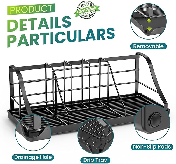 Bathroom Countertop Organizer - Detachable 7 Slots Kids Electric Black Toothbrush and Toothpaste Holder Drainage Tray for Bat