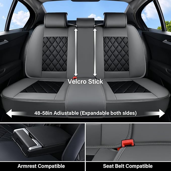 Coverado Seat Covers Full Set, Faux Leather Seat Covers for Car, Waterproof Car Seat Protectors 5 Seats, Automotive Seat Cove
