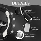 CAR PASS Leather Steering Wheel Cover and Waterproof Car Floor Mats, Microfiber Universal Car Combo Fit for 95% Sedan SUV Van