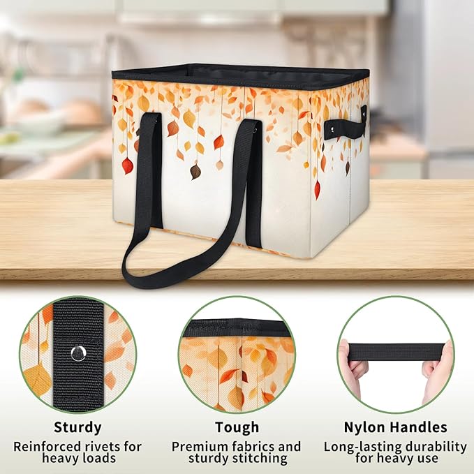 Reusable Grocery Bags Heavy Duty Shopping Bags Foldable Large Tote Bags with Long Handles & Hard Bottom