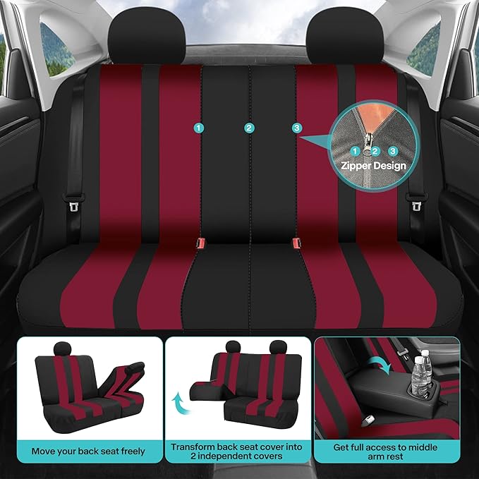 FH Group Car Seat Cover Full Set Striking Striped Car Seat Covers with Front Seat Covers and Rear Split Bench, Universal Fit 