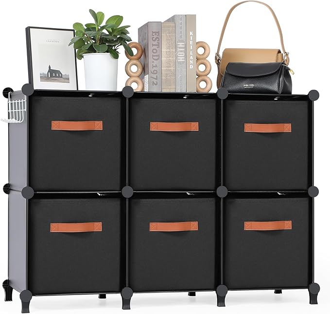 Cube Storage Organizer with Storage Bins, 6-Cube Shelves Units with 6 Organizer Bins, DIY Plastic Storage Shelves with Mallet
