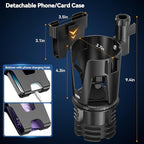 KDD Car Cup Holder Expander - 3 in 1 Cup Holder Adapter with Adjustable Base - Detachable Phone Holder & 360° Rotation Food T