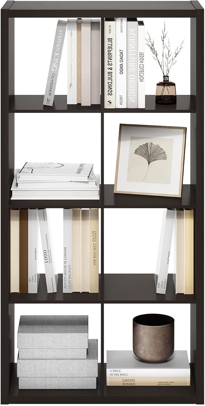 Furinno CUBICLE Book Shelf, 8-Cube Bookshelf, Extra Thick Frame Horizontally & Vertically Reversible Bookcase with Open Back,
