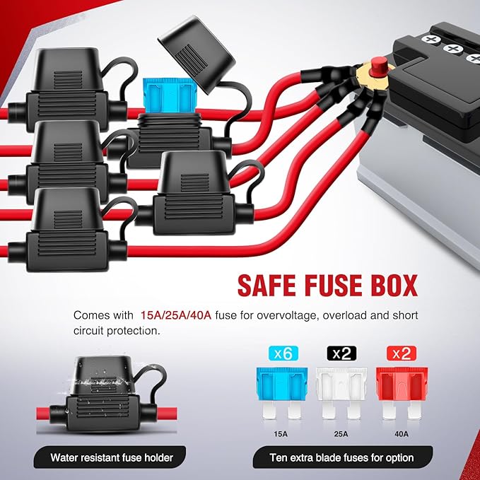 Nilight 16AWG 14AWG 12AWG LED Light Bar Wiring Harness Kit 12V On/Off 5 Gang Rocker Switch Panel Power Relay Blade Fuse 5Pin Toggle Switches for Cars Boat ATV Trucks-10 Leads