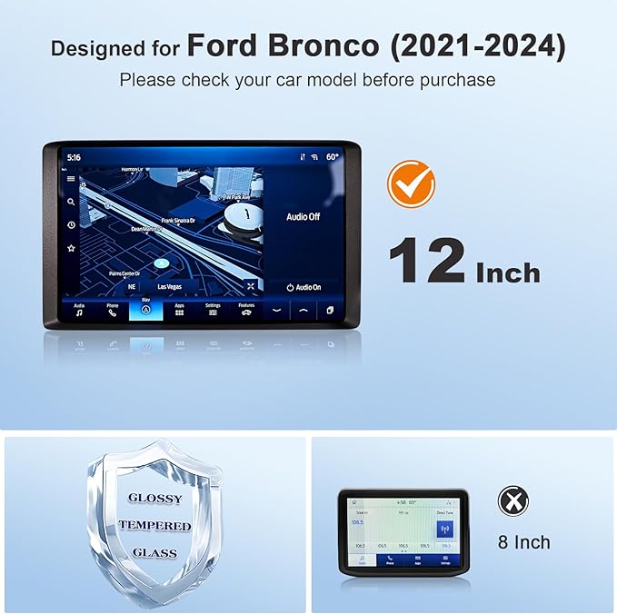 Bronco Screen Protector 12 In for 2021-2024 Ford Bronco Raptor/Wildtrak/Outer Banks/Everglades/Badlands SYNC 4 12" Touchscree