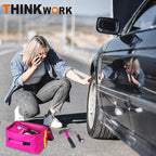 THINKWORK Car Emergency Kit for Teen Girl and Lady's Gifts, Pink Emergency Roadside Assistance kit with Pink Car Tool Set, 10