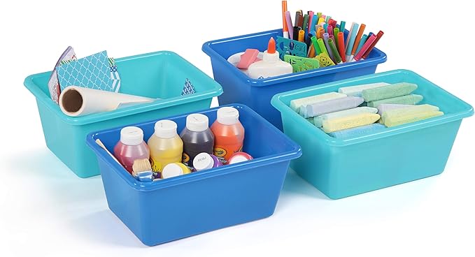 Humble Crew Toy Storage Bins for Kids, Set of 4, Navy/Teal, Small - Sturdy, Colorful Plastic Storage Bins for Classroom, Play