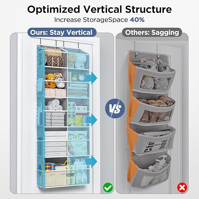 PureSpace 5-Tier Over The Door Organizer with 10 Side Mesh Pockets & Clear Windows, 80 lbs Weight Capacity Hanging Storage fo