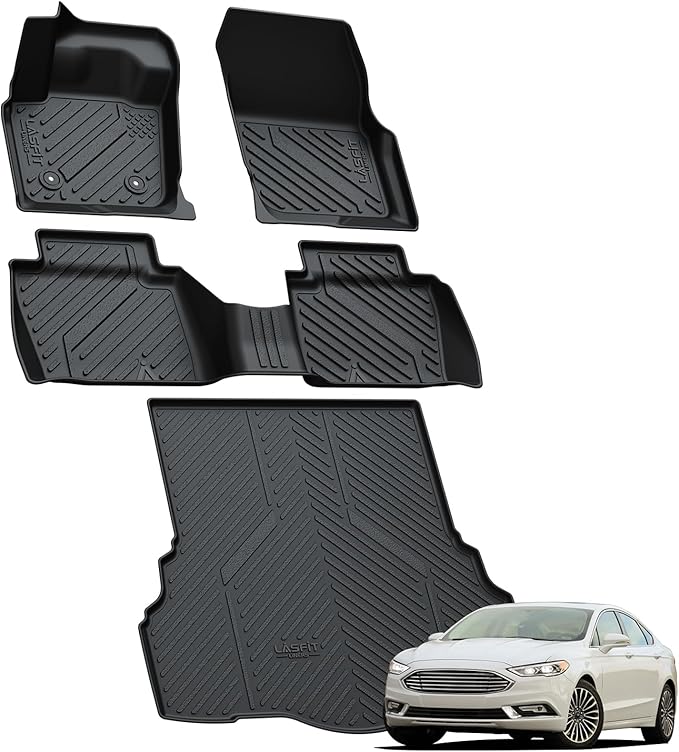 LASFIT Floor Mats & Trunk Mat for Ford Fusion 2013-2016 (Only Fit Gasoline) All Weather TPE Mats Custom Fit Floor Liner for Fusion1st & 2nd Row Car Mats and Cargo Liner, Black