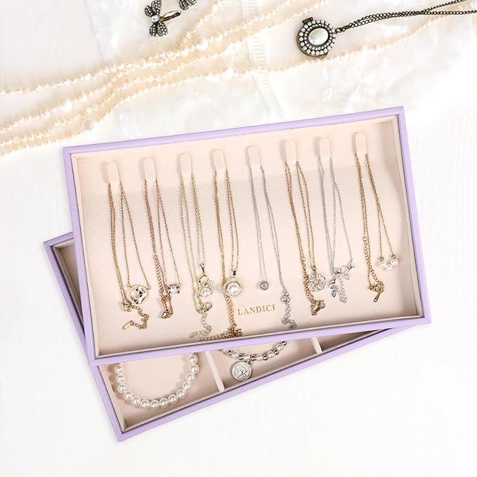LANDICI Stackable Jewelry Organizer Trays 4 Set,PU Leather Jewelry Organizer Drawer,Jewelry Storage Display Tray for Earring 