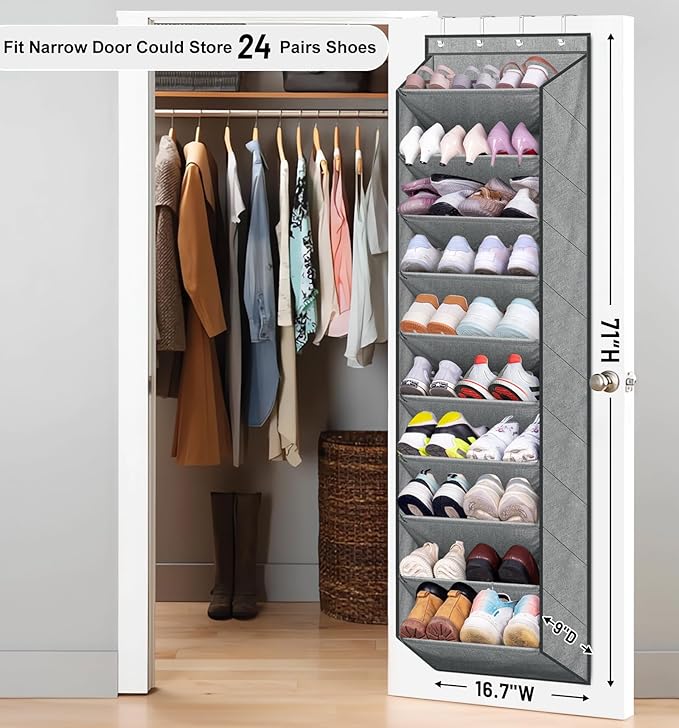 SLEEPING LAMB Over The Door Shoe Organizer for Closet with Large Deep Pockets, Narrow Shoe Rack for Door Hanging Boots Storag