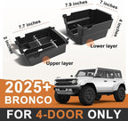 TripleAliners Center Console Organizer Compatible with 2025 2026 Ford Bronco(Not for 2-Door& Manual &Bronco Sport) Accessories Console Storage Box Armrest Tray | Two Layers with Leather Trim (Black)