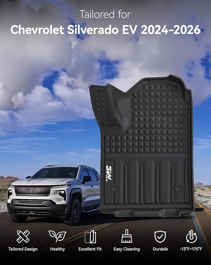 3W Floor Mats Fit for Chevrolet Silverado EV 2024-2025 2026 (WT & RST)/GMC Sierra EV/Sierra EV Denali Accessories TPE All Weather Floor Liner, 1st and 2nd Row Car Mats