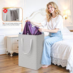 3 Pack Large Laundry Basket,Waterproof & Freestanding Laundry Hamper,Collapsible Clothes Hampers with Easy Carry Long & Reinf