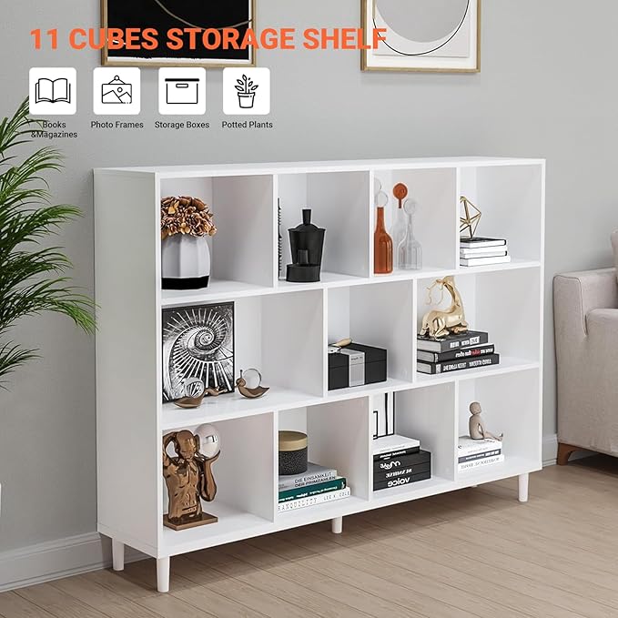 11 Cube Storage Organizer | Book Storage|Wide Bookshelf |Wooden Bookshelves -Cubic Storage Cabinet（Storing Books,Toys & More 