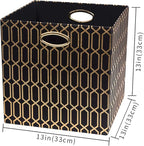 Posprica Storage Bins, Storage Cubes,13×13 Fabric Drawers Organizer Basket Boxes Containers (13×13×13/4pcs, Black/gold geomet
