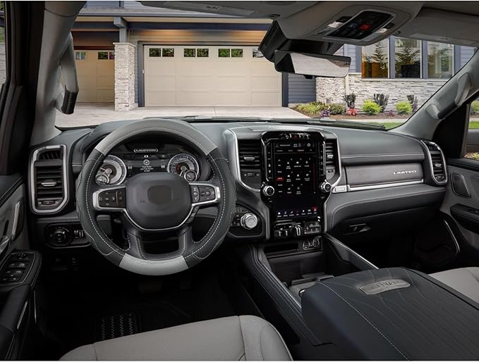 West Llama Customized Auto Car Steering Wheel Cover with 3D Texture for Dodge RAM 1500 2500 3500, 15.5-16 inch(Black+Gray-Lar