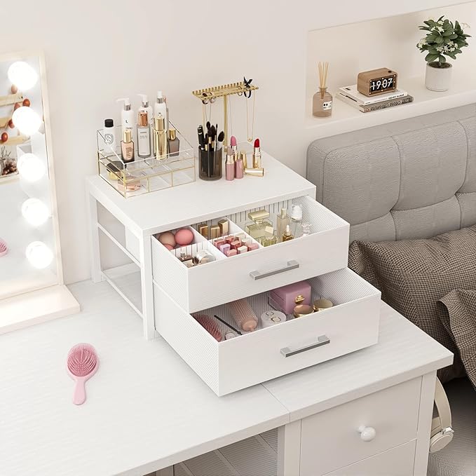 BOLUO Small Closet Organizer Drawers,Underwear and Bra Organizer with Divider for Socks,Fabric College Dorm Storage White