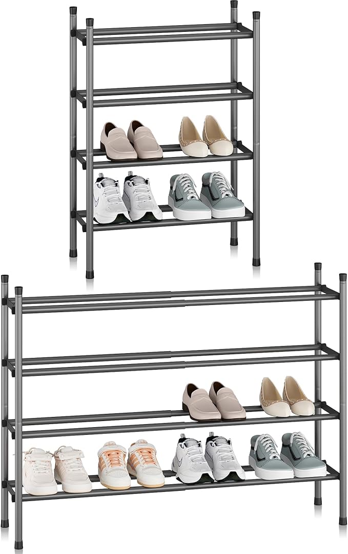 STORAGE MANIAC Expandable Shoe Rack, 16 Pairs Stackable Small Shoe Rack, Metal Adjustable Shoes Organizer for Closet, Entrywa