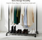 Displays By Jack Double Rail Clothes Rack, Adjustable Rolling Garment Rack on Wheels – Extendable Hanging Rods & Bottom Shelf