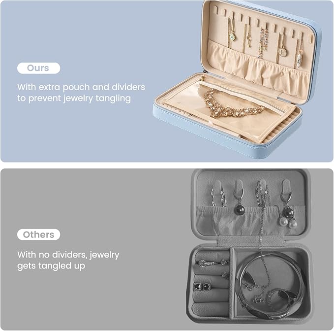 Lolalet Travel Jewelry Case for Women Girls, Travel Jewelry Organizer Box with Mirror & Clear Storage Bag, Small Portable Ear