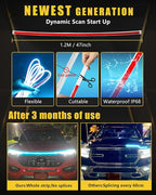 Sequential Turn Signal Led Light Strip Dynamic Scan Start Up Hood Lights Flexible DRL Daytime Running Light for Car,Truck,SUV,Dual Color Amber Ice Blue Flowing Switchback 12V 47inch /1.2M (1Set)