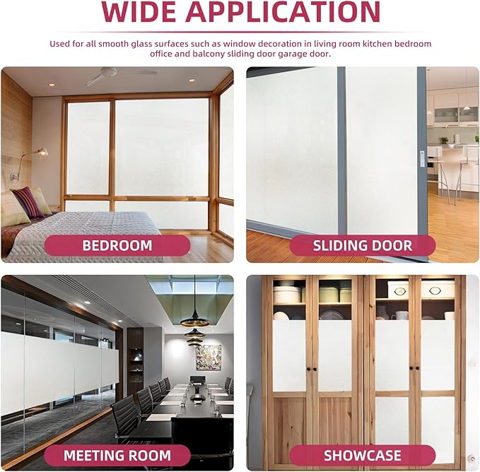 WPCTEV Window Privacy Film Frosted Glass Static Cling UV Sun Blocking Heat Control Window Tint Day and Night Insulation Home Bathroom Door Decorative Frosting Cover, 35.4 Inch x 20 Feet, Pure