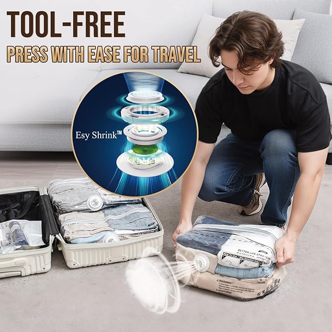 TAILI 8 Pack Cube Vacuum Storage Bags, Medium Size (25x19x11 inch), Vacuum Seal Bags for Clothing, Compression Bags for Trave