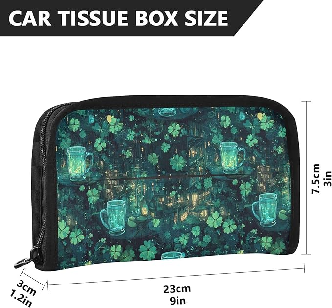 Car Tissue Holder Car Visor Organizer Tissue Box Holder for Car Sun Visor Organizer with Car Vehicle Accessories Essentials Interior for Women Men Teal Glowingmugs Clovers Lights St.Patrick