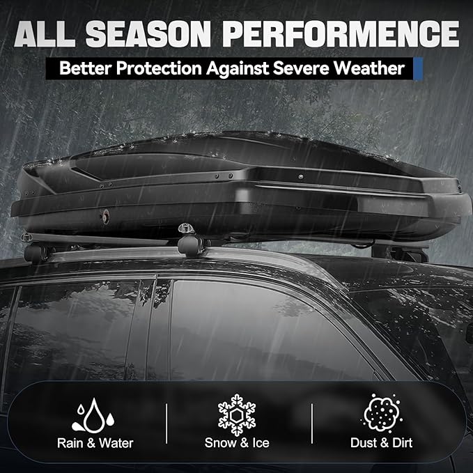 Auto Dynasty Rooftop Cargo Box Hard Shell Carrier Waterproof Storage Case with Locks & Keys Fits Vehicles with Cross Bars, 13 Cubic Feet 110LBS Capacity, 72'' L x 30'' W x 12'' H, Glossy Black